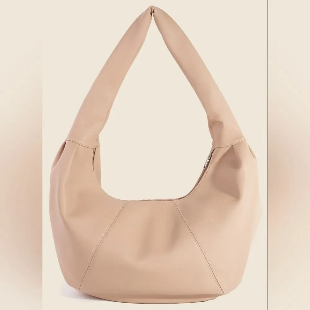 Fame USA Panel Stitch Crescent Leather Shoulder Bag